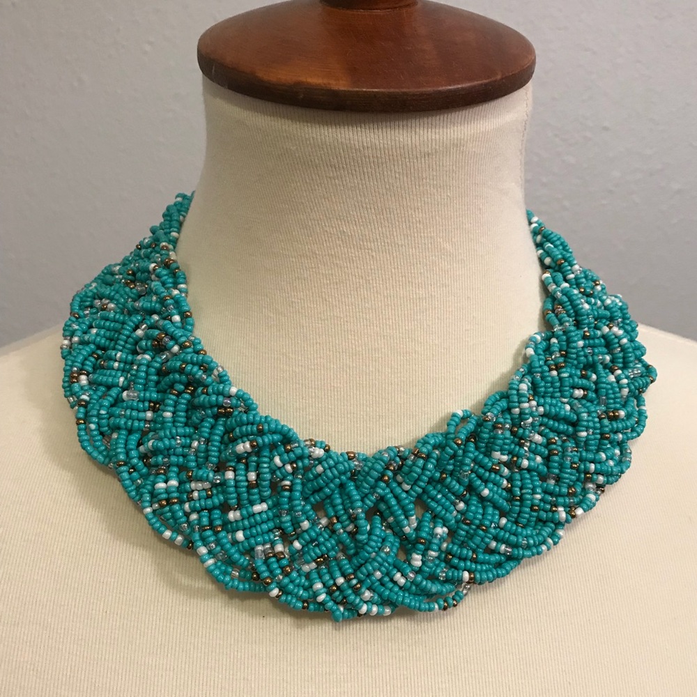 Turquoise beaded statement bib necklace